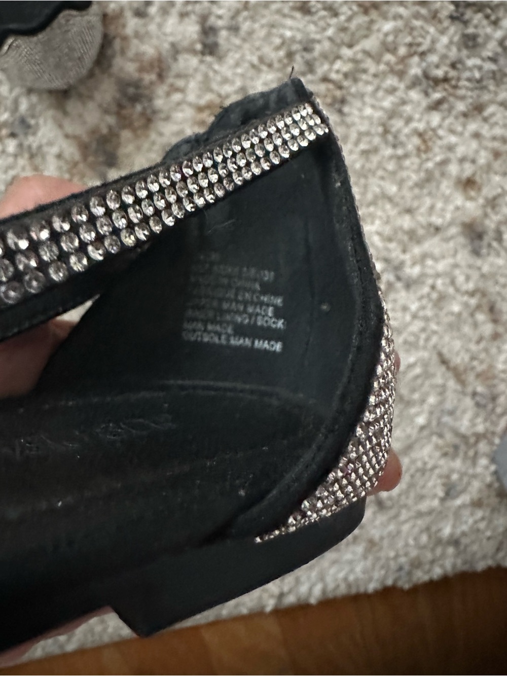 JustFab Black Rhinestone T-Strap Sandals - Picture 2 of 3